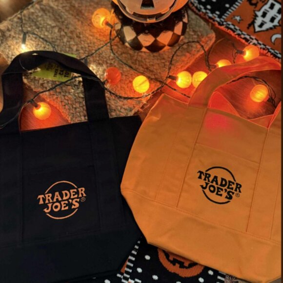 Two Trader Joe's Halloween mini totes - orange and black - Picture 1 of 1